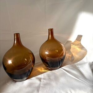 Vintage brown topaz blown glass vase home decor accent minimalist centerpiece